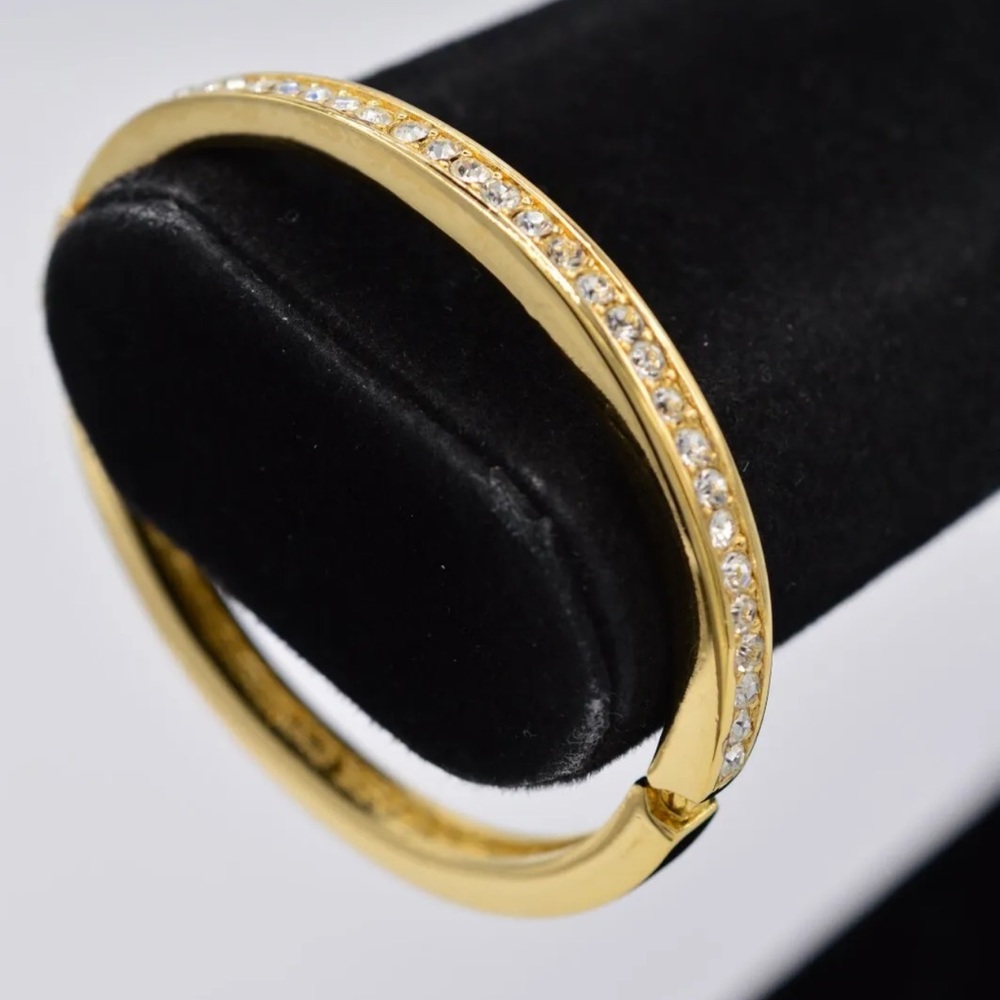 BR 1 Christian Dior Vintage Crystal Bangle Bracelet Gold  Signed 90s FINAL PRICE